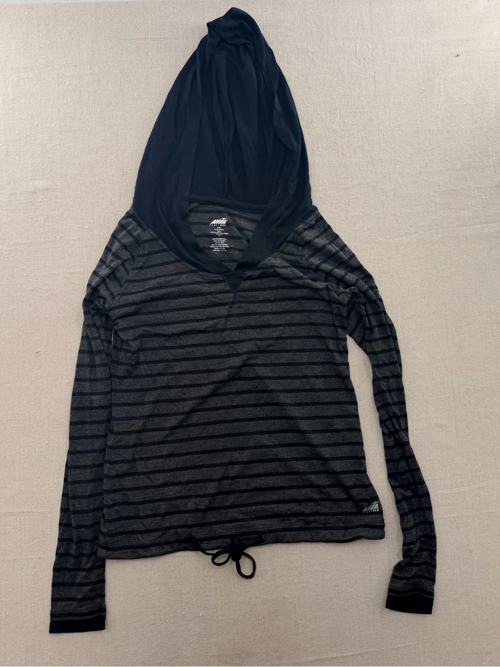 Avia  Black & Charcoal Striped Hooded Long Sleeve Pullover